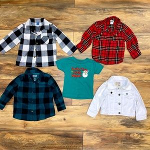 Set of 5 Baby Christmas - Flannels, Santa's Little Helper, White Jean Jacket